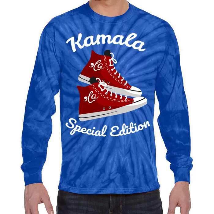 Comma La Funny Kamala Harris Vintage Sneakers Gift Tie-Dye Long Sleeve Shirt