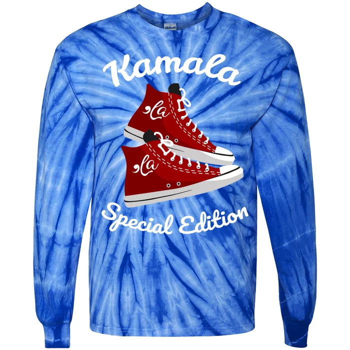 Comma La Funny Kamala Harris Vintage Sneakers Gift Tie-Dye Long Sleeve Shirt