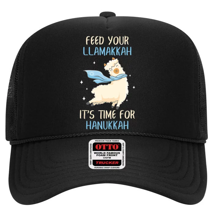 Chanukah Llama Feed Your Llamakkah It's Time For Hanukkah High Crown Mesh Trucker Hat