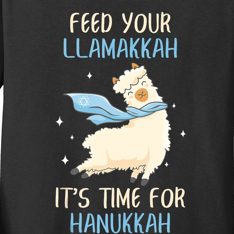 Chanukah Llama Feed Your Llamakkah It's Time For Hanukkah Kids Long Sleeve Shirt