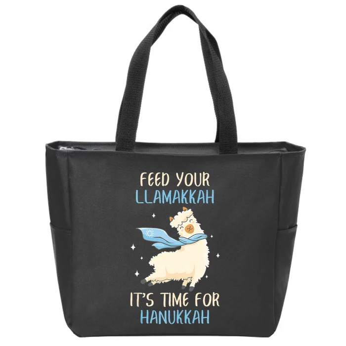 Chanukah Llama Feed Your Llamakkah It's Time For Hanukkah Zip Tote Bag