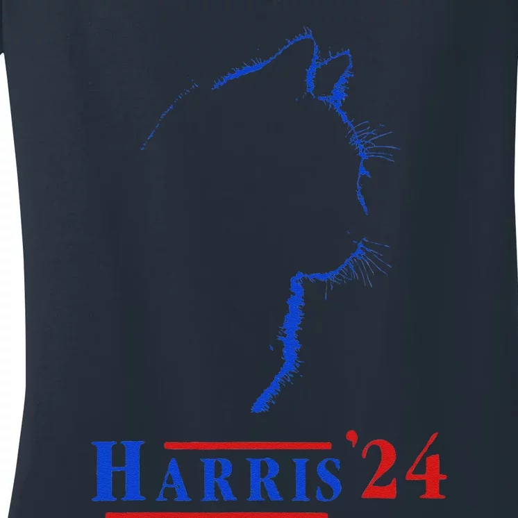 Cat Ladies For Kamala Funny Cat 2024 President Kamala Harris Women's V-Neck T-Shirt