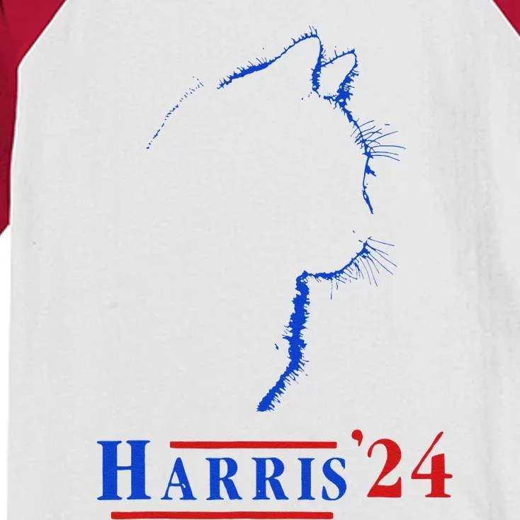 Cat Ladies For Kamala Funny Cat 2024 President Kamala Harris Kids Colorblock Raglan Jersey