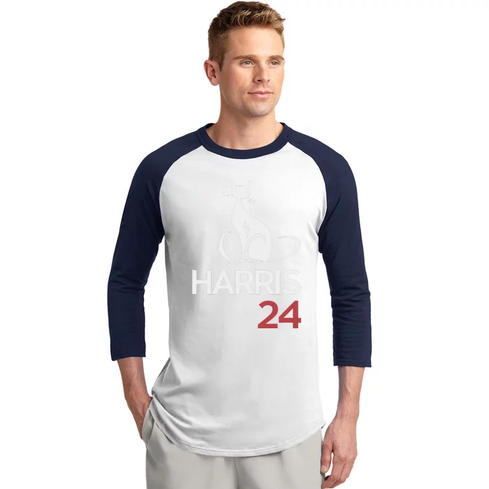 Cat Ladies For Kamala Funny Cat 2024 President Kamala Harris Baseball Sleeve Shirt