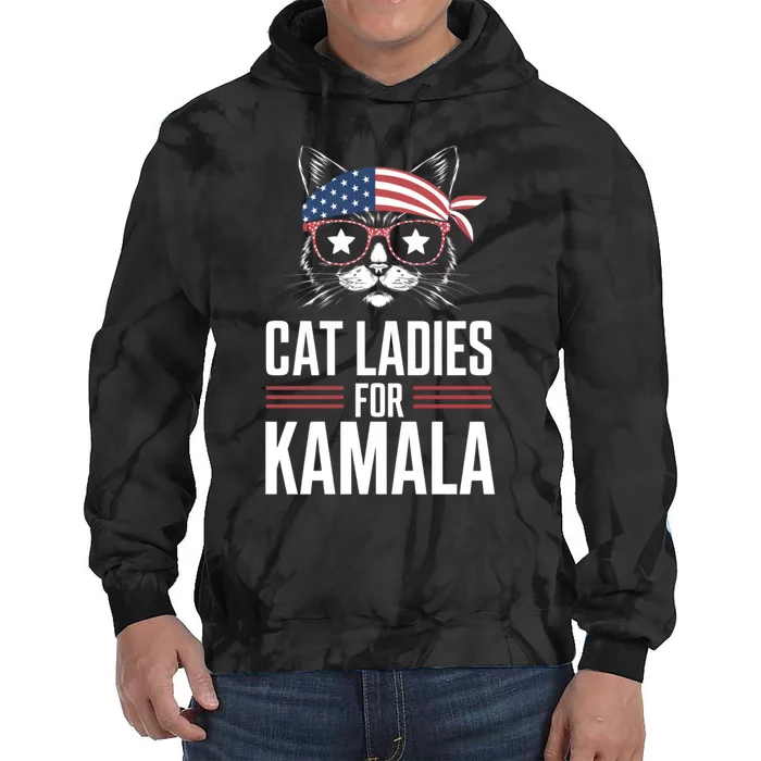 Cat Ladies For Kamala Funny Cat 2024 President Kamala Harris Tie Dye Hoodie