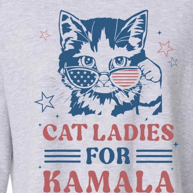 Cat Ladies For Kamala Funny Cat President Kamala Harris 2024 Cropped Pullover Crew