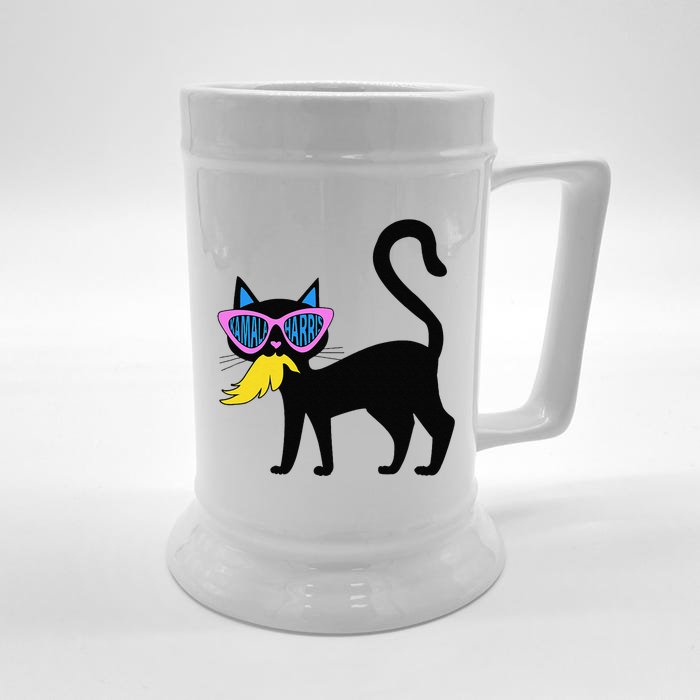 Cat Ladies For Kamala Harris Donald Trump 2024 Sarcastic Front & Back Beer Stein