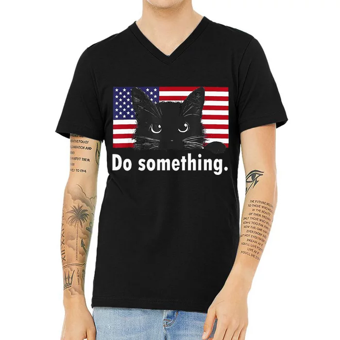 Cat Ladies Funny Kamala Harris 2024 Election Do Something V-Neck T-Shirt