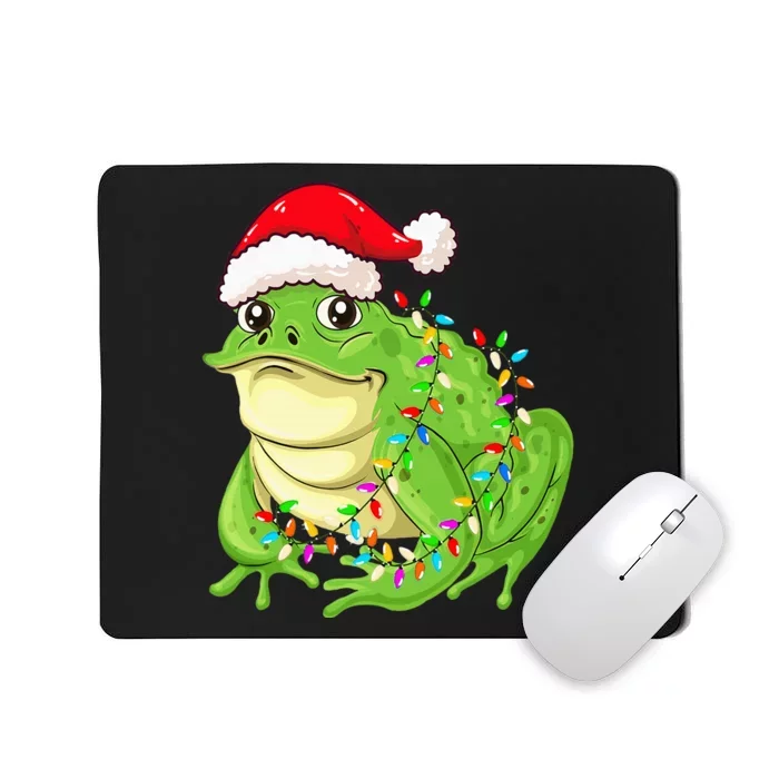 Christmas Lights Frog Wearing Xmas Hat Funny Frog Lover Mousepad