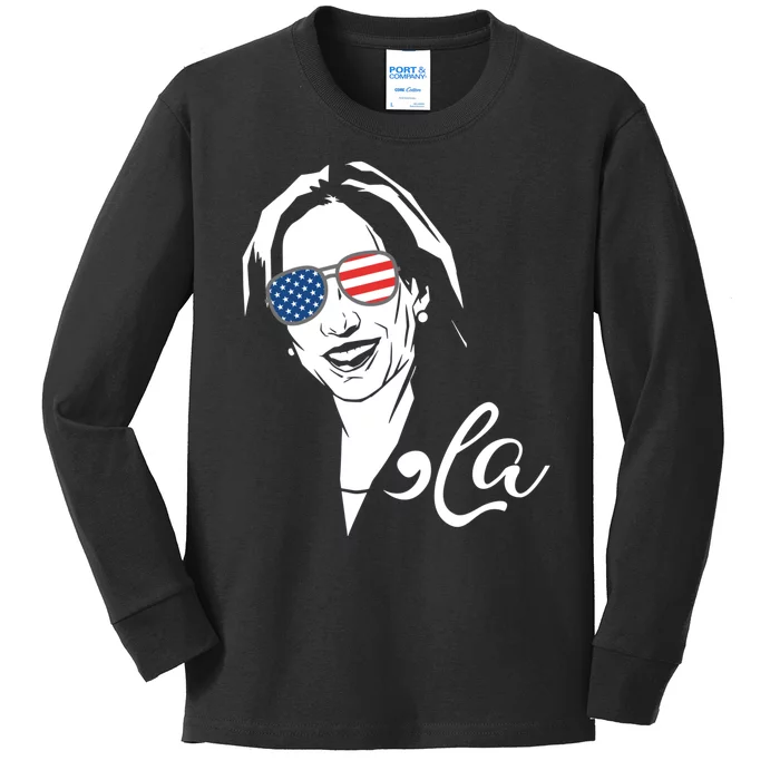 Comma La Funny Kamala Harris Usa Flag Sunglasses Kids Long Sleeve Shirt