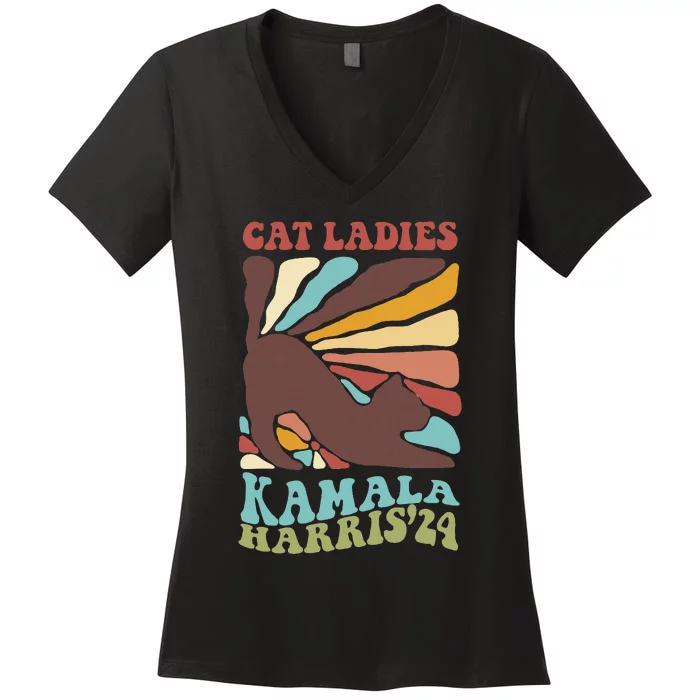 Cat Ladies For Kamala Harris 2024 Women's V-Neck T-Shirt