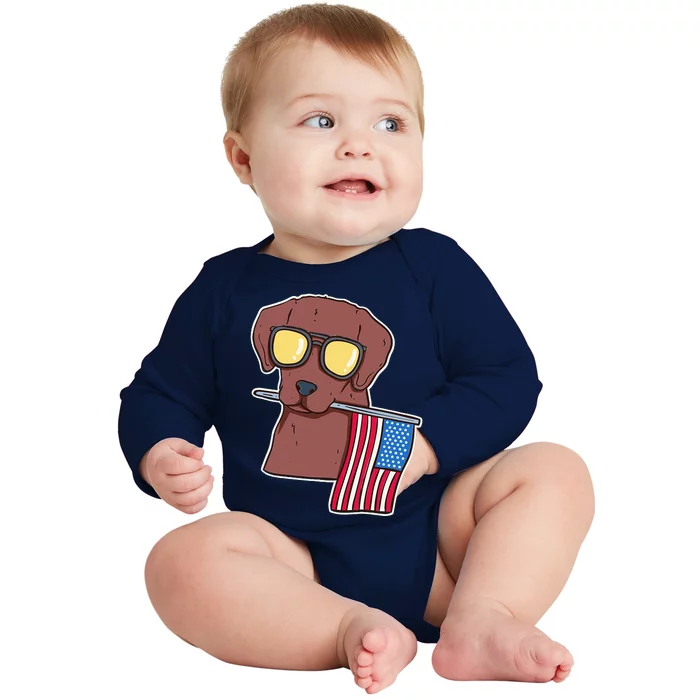 Chocolate Lab For 4th Of July Baby Long Sleeve Bodysuit