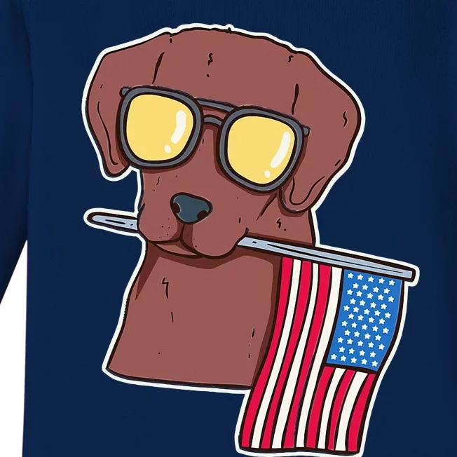 Chocolate Lab For 4th Of July Baby Long Sleeve Bodysuit