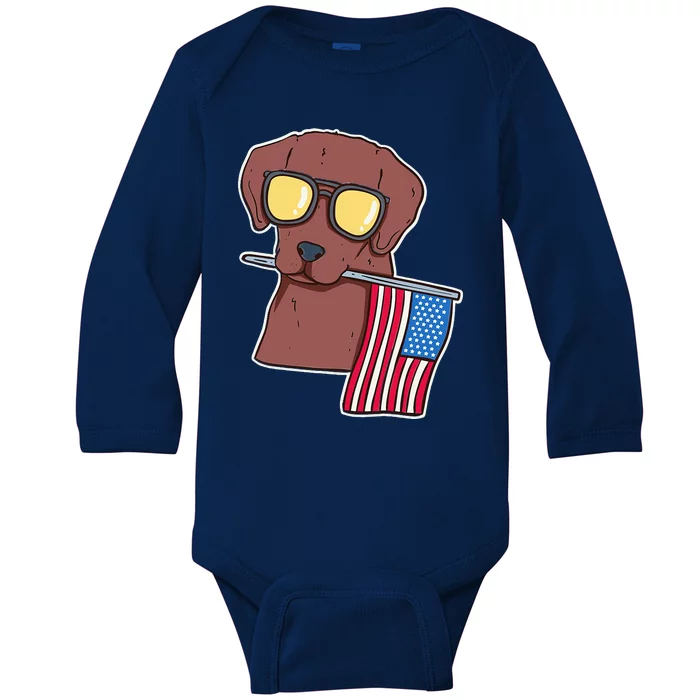 Chocolate Lab For 4th Of July Baby Long Sleeve Bodysuit