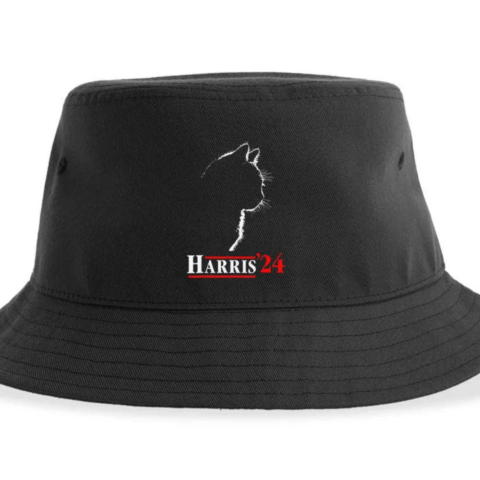 Cat Ladies For Kamala Funny Cat 2024 President Kamalaharris Gift Sustainable Bucket Hat