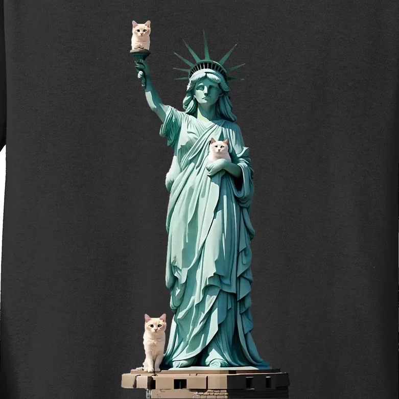 Cat Ladies For Kamala Statue Of Liberty With Cats Kids Long Sleeve Shirt