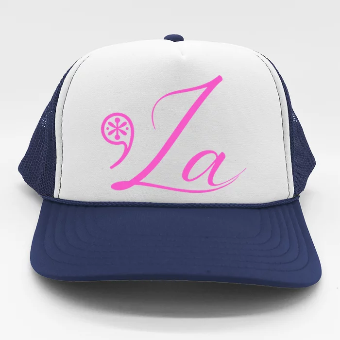 Comma La First Female President 2024 Feminine Funny Trucker Hat