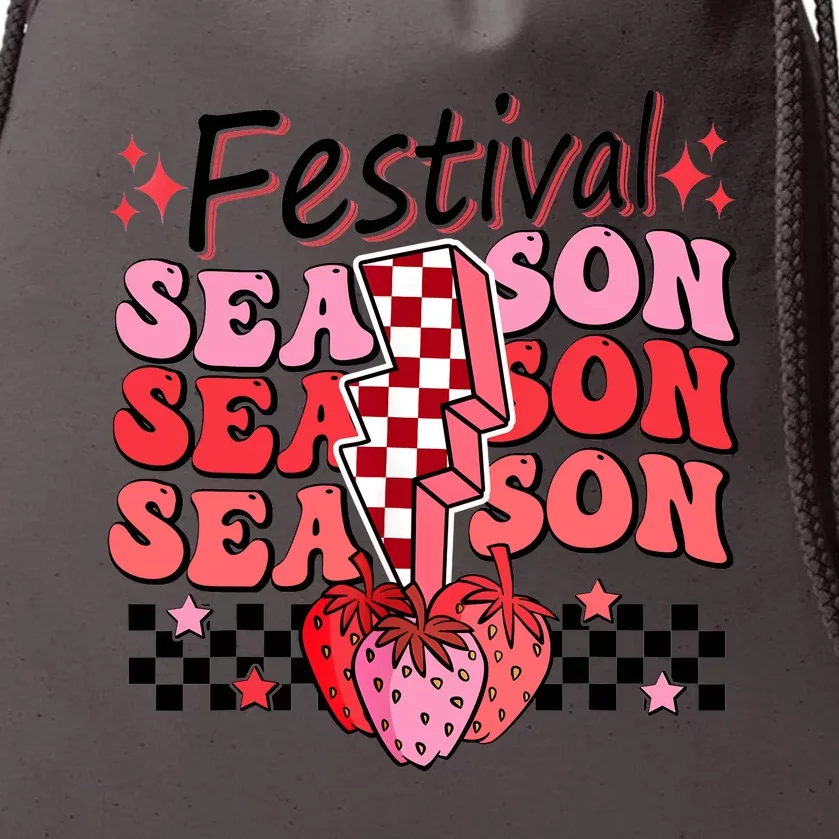 Checkered Lightning Festival Season Strawberry Fruit Lover Drawstring Bag