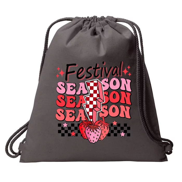 Checkered Lightning Festival Season Strawberry Fruit Lover Drawstring Bag