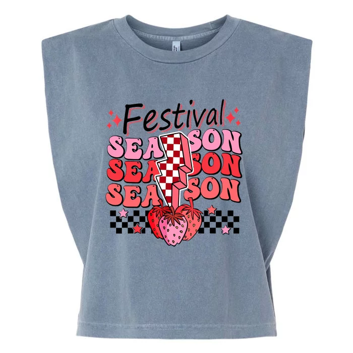 Checkered Lightning Festival Season Strawberry Fruit Lover Garment-Dyed Women's Muscle Tee