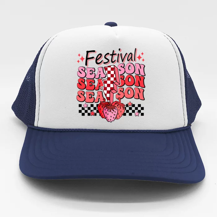 Checkered Lightning Festival Season Strawberry Fruit Lover Trucker Hat