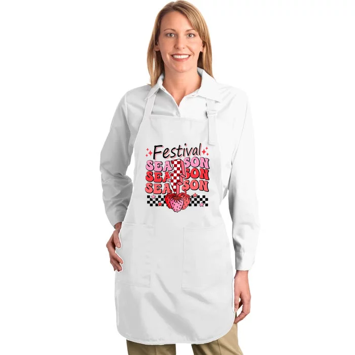 Checkered Lightning Festival Season Strawberry Fruit Lover Full-Length Apron With Pocket