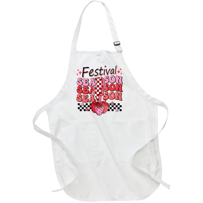 Checkered Lightning Festival Season Strawberry Fruit Lover Full-Length Apron With Pocket