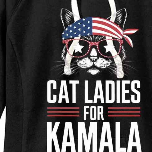 Cat Ladies For Kamala Funny Cat 2024 President Kamala Harris Women's Fleece Hoodie