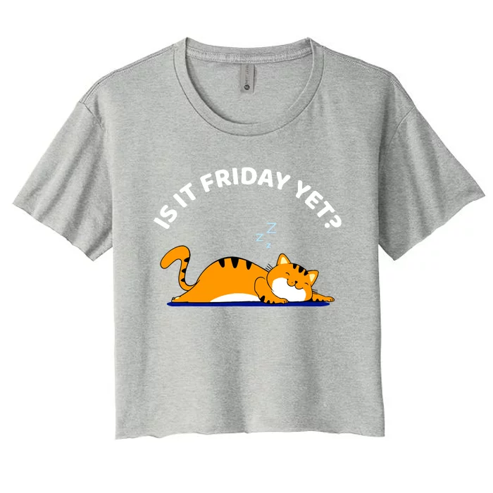 Cat Lover Funny Sleepy Cat Is It Friday Yet Cat Nap Women's Crop Top Tee