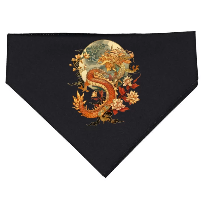 Crimson Lunar Floral Dragon Art Noveau USA-Made Doggie Bandana