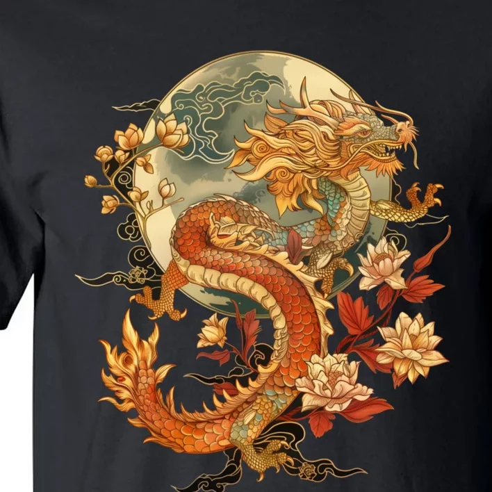 Crimson Lunar Floral Dragon Art Noveau Tall T-Shirt