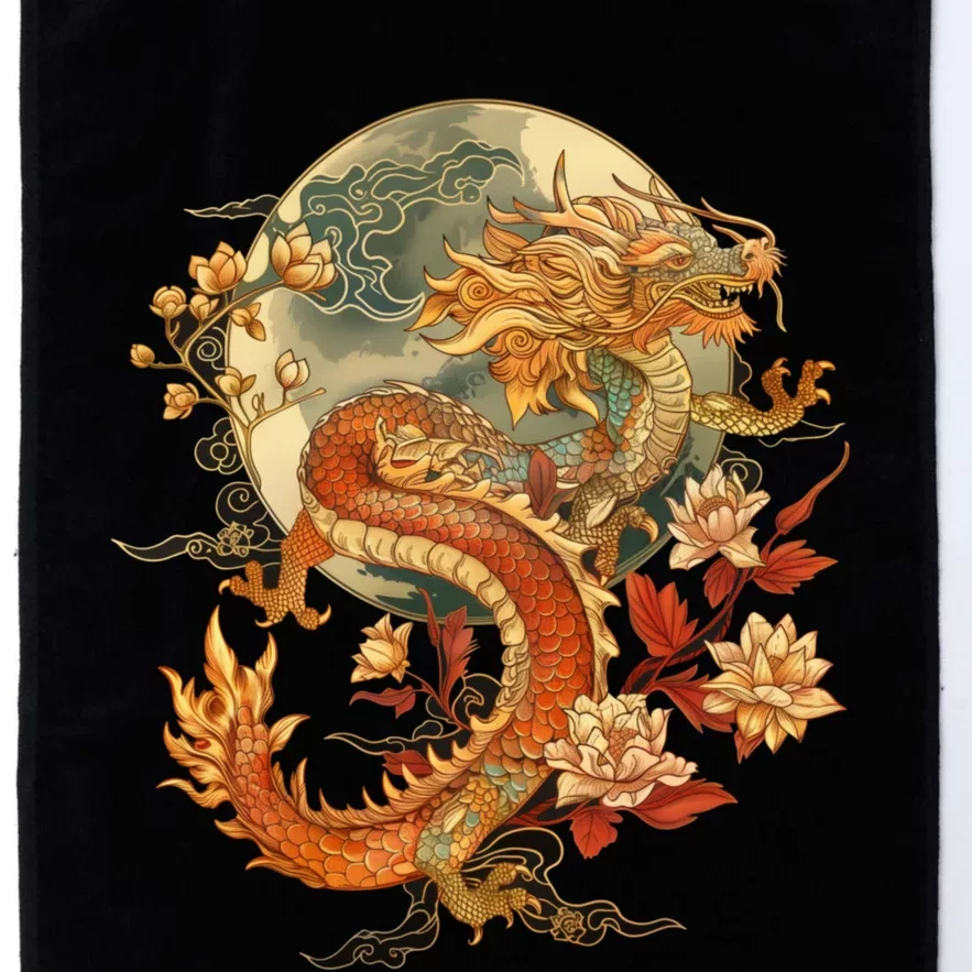 Crimson Lunar Floral Dragon Art Noveau Platinum Collection Golf Towel