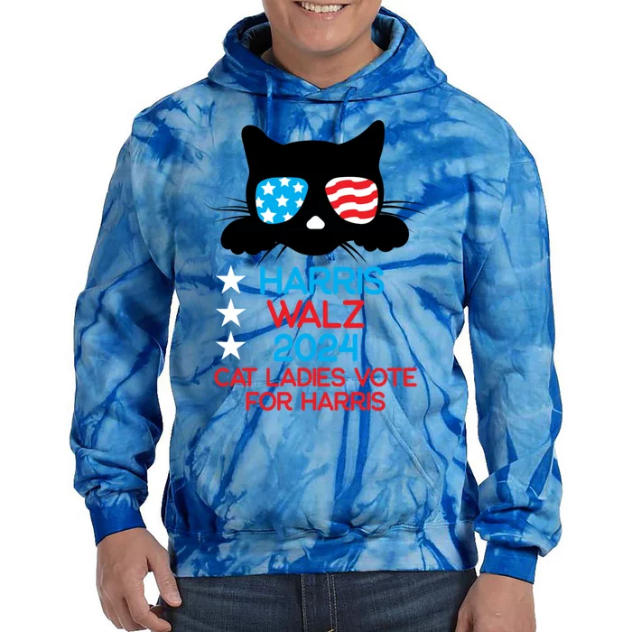 Cat Ladies For Harris 2024 Gift Tie Dye Hoodie