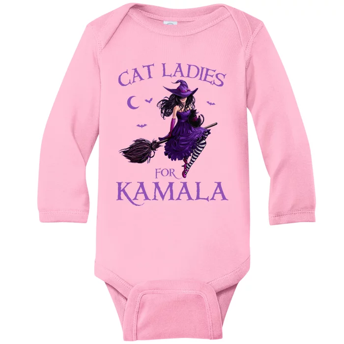 Cat Ladies For Kamala Harris 2024 Witches Harris Halloween Baby Long Sleeve Bodysuit