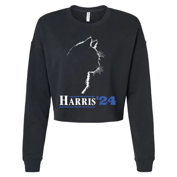 Cat Ladies For Kamala Funny Cat 2024 President Kamalaharris Cropped Pullover Crew