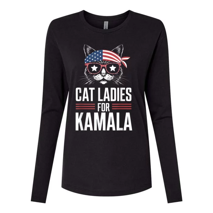 Cat Ladies For Kamala Funny Cat 2024 President Kamalaharris Womens Cotton Relaxed Long Sleeve T-Shirt