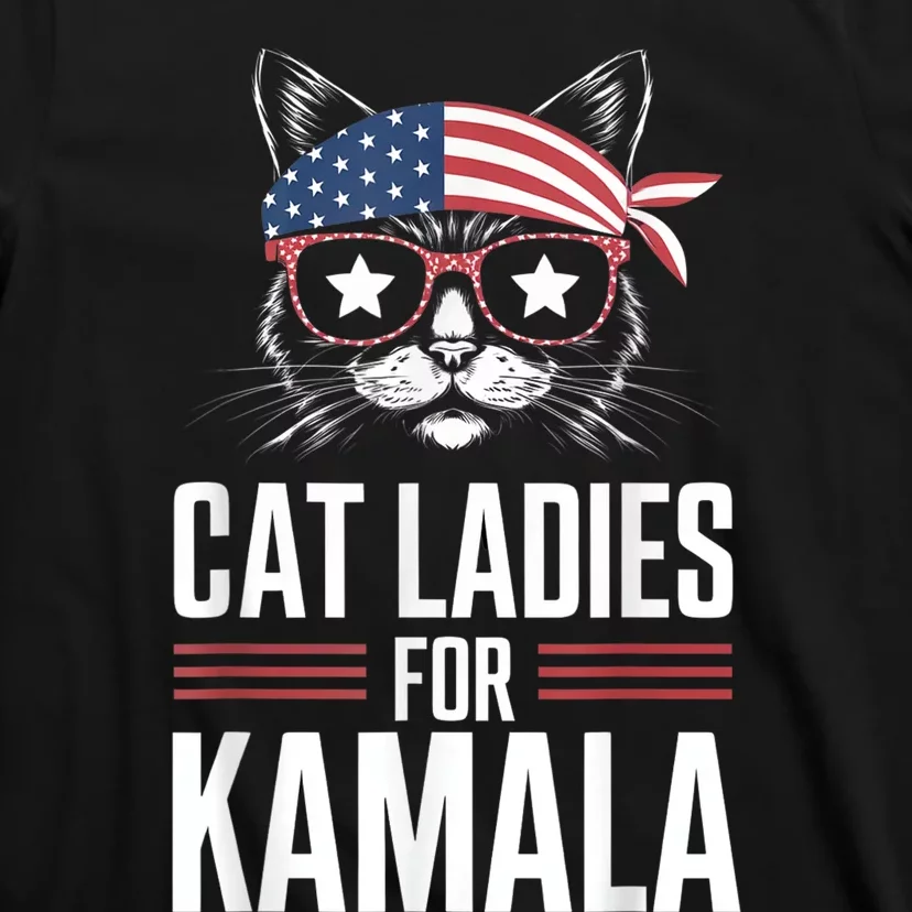 Cat Ladies For Kamala Funny Cat 2024 President Kamalaharris T-Shirt