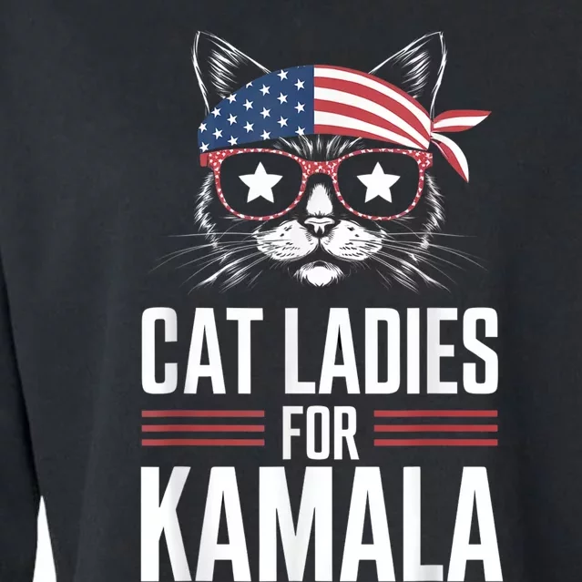 Cat Ladies For Kamala Funny Cat 2024 President Kamalaharris Cropped Pullover Crew