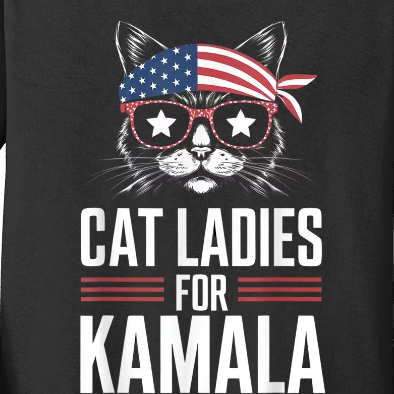 Cat Ladies For Kamala Funny Cat 2024 President Kamalaharris Kids Long Sleeve Shirt