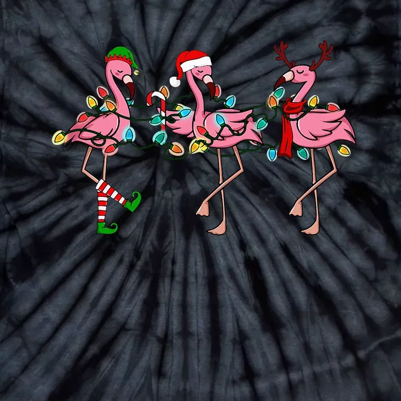 Christmas Lights Flamingo Santa Hat Holiday Xmas Tie-Dye T-Shirt