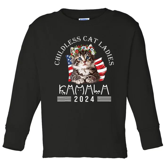 Cat Lady Fun Childless Cat Ladies 2024 Toddler Long Sleeve Shirt