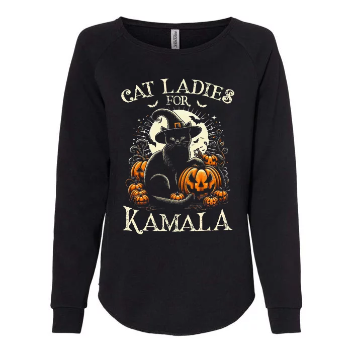 Cat Ladies For Kamala Harris 2024 Halloween Witch Cat Womens California Wash Sweatshirt