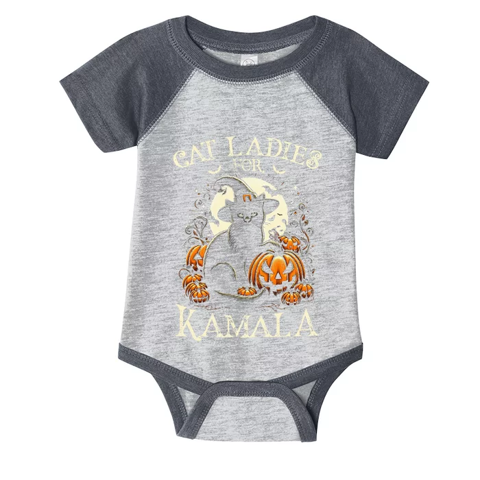 Cat Ladies For Kamala Harris 2024 Halloween Witch Cat Infant Baby Jersey Bodysuit