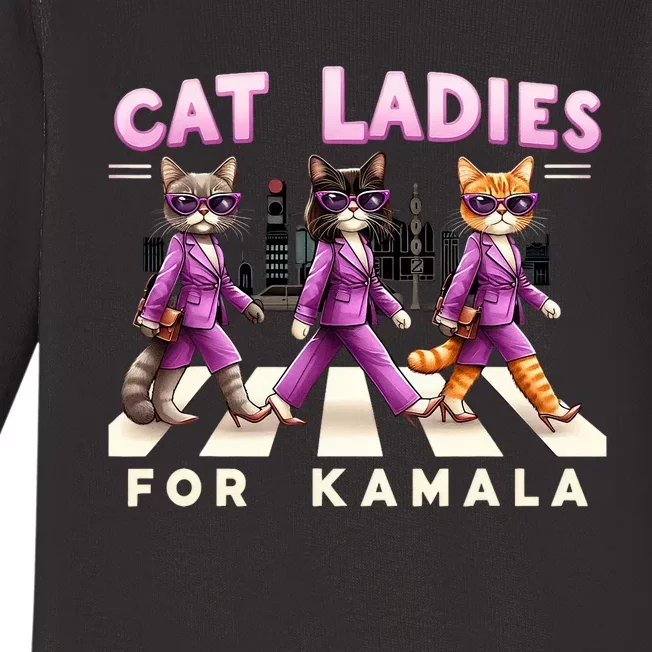 Cat Ladies For Kamala Voting Kamala Harris 2024 Cat Lover Baby Long Sleeve Bodysuit