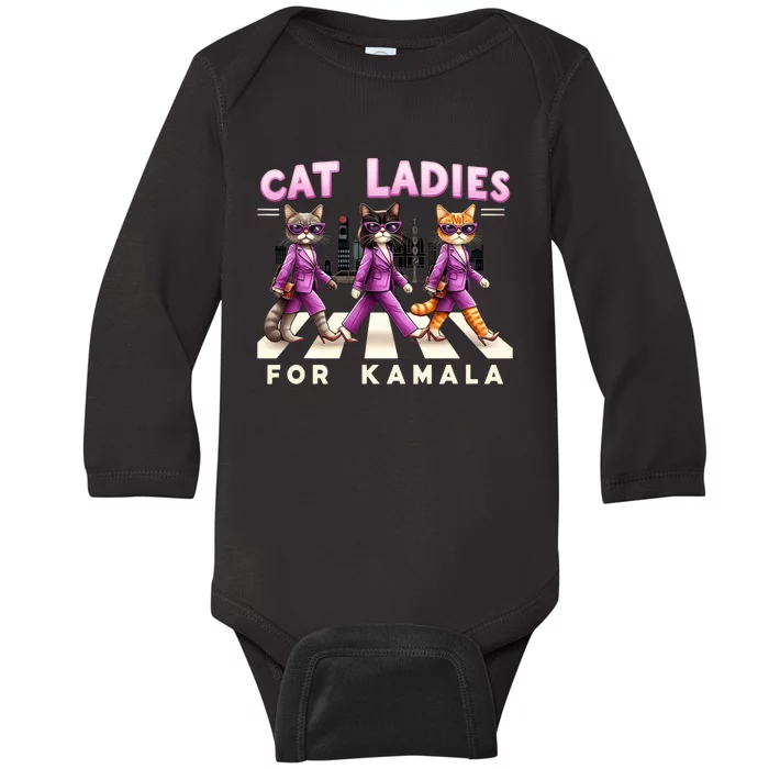 Cat Ladies For Kamala Voting Kamala Harris 2024 Cat Lover Baby Long Sleeve Bodysuit