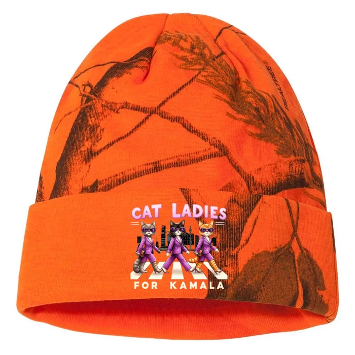 Cat Ladies For Kamala Voting Kamala Harris 2024 Cat Lover Kati - 12in Camo Beanie