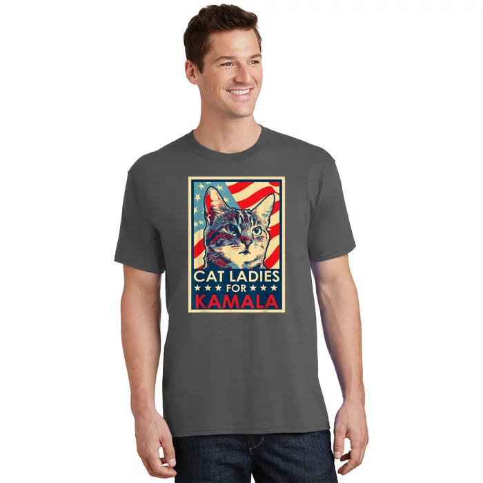 Cat Ladies For Kamala Funny Cat 2024 President Kamalaharris T-Shirt