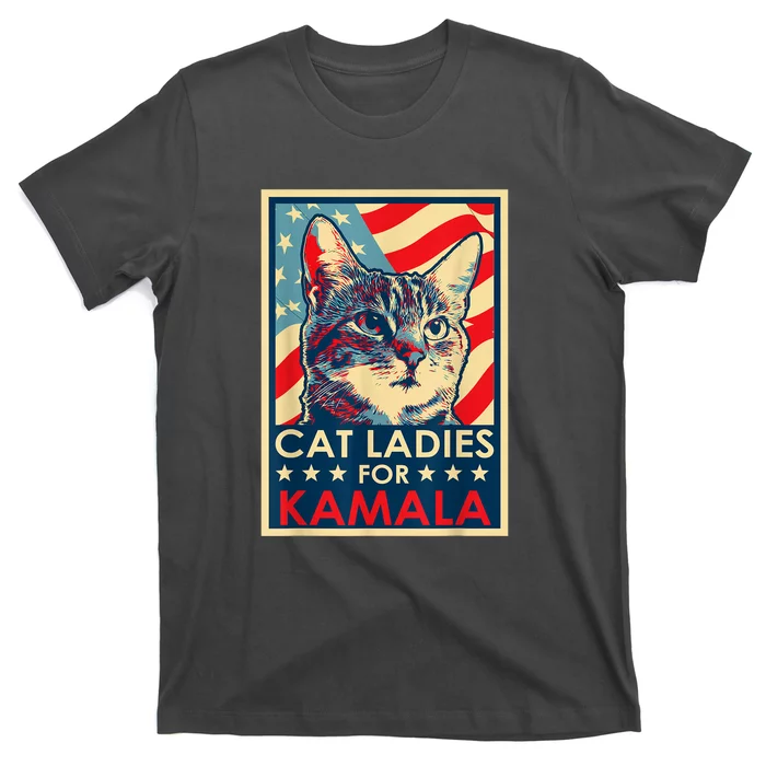 Cat Ladies For Kamala Funny Cat 2024 President Kamalaharris T-Shirt