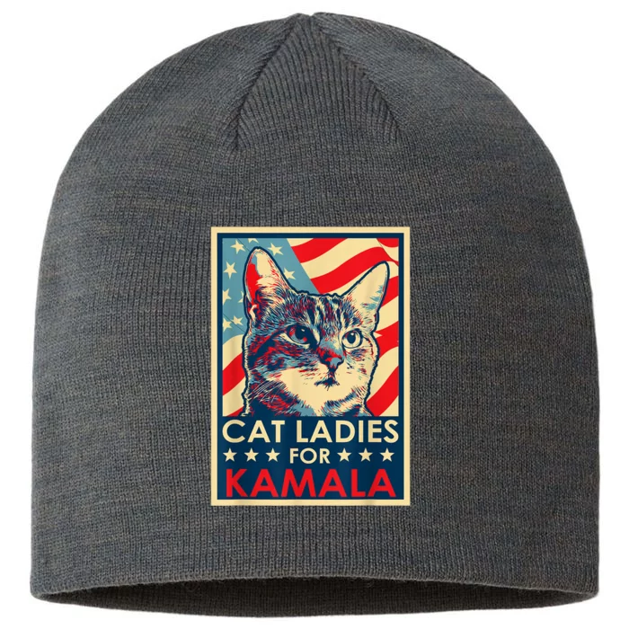 Cat Ladies For Kamala Funny Cat 2024 President Kamalaharris 8 1/2in Sustainable Knit Beanie