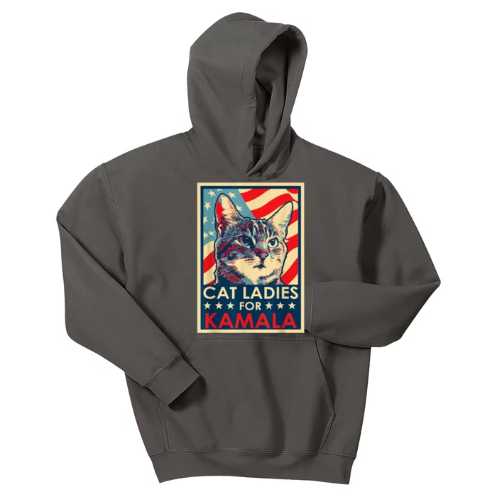 Cat Ladies For Kamala Funny Cat 2024 President Kamalaharris Kids Hoodie